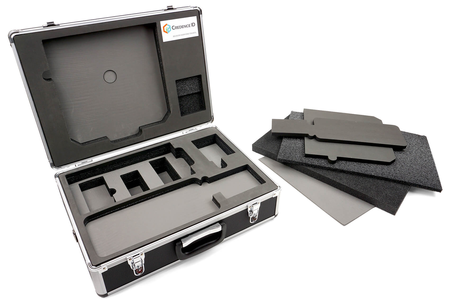 A custom electronics case, cut from foam.