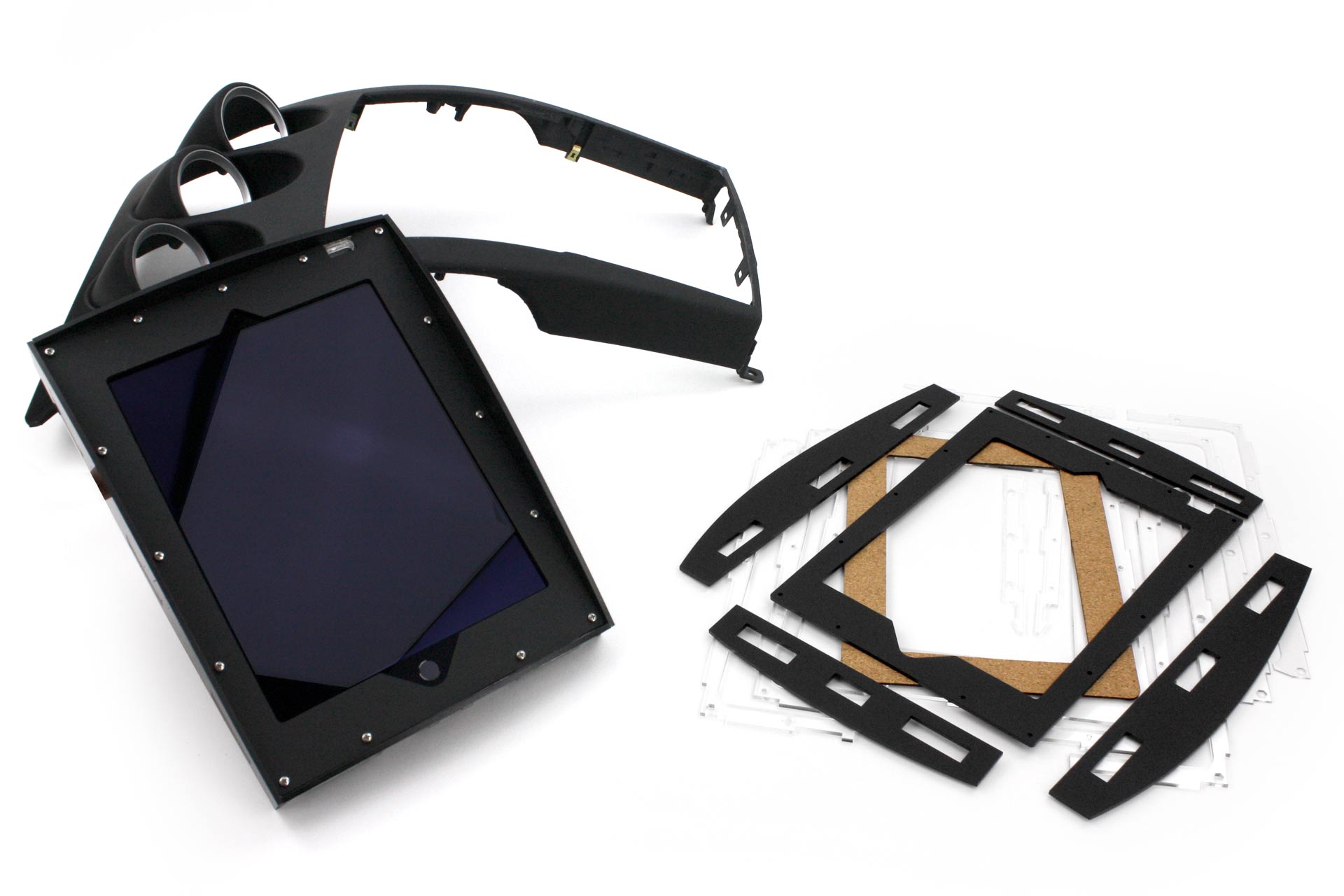 A custom ipad holder for the dashboard of a car.