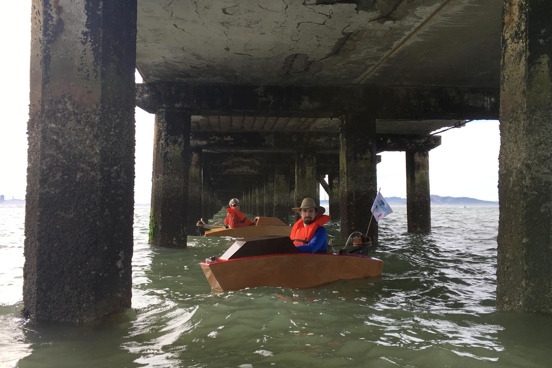 Mini boats under the Berkeley pier.