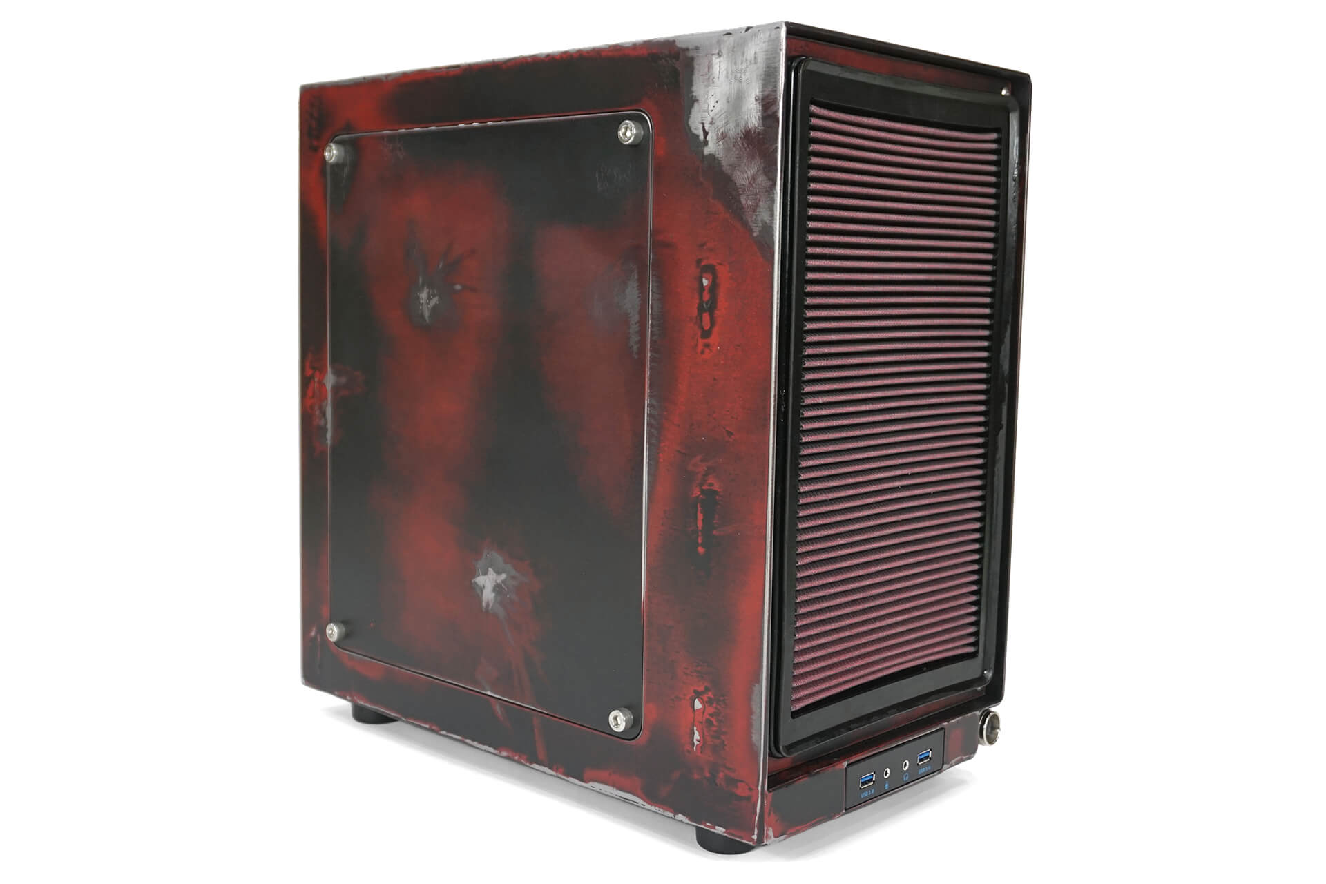 A front 3-4 view of the pc build.